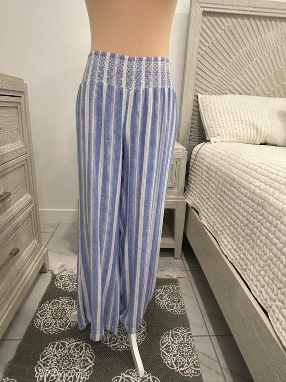 Indigo Rein Blue and White Striped Wide Leg Pants